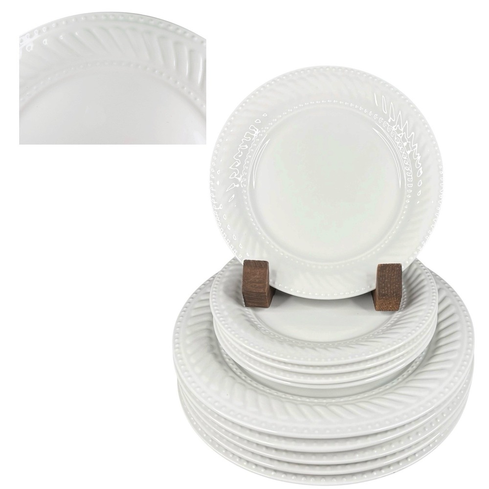 Gibson Designs Imperial Braid White Plates Set Of 10: 5-Dinner & 5-Salad